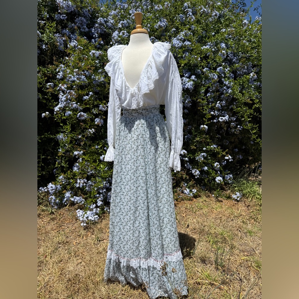 Vintage Prairie Girl Floral Maxi Skirt with ruffle trim